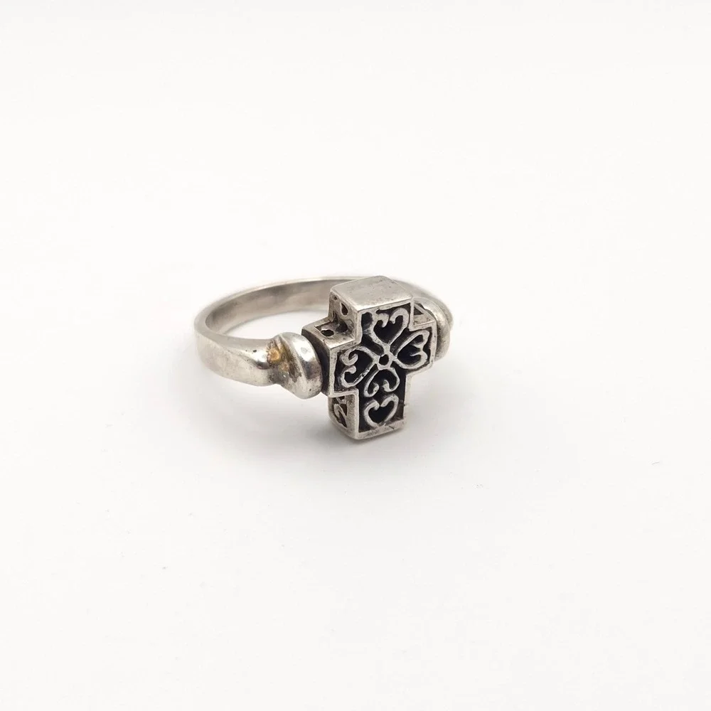 Sterling Silver 925 Reversible Spinning Cross Ring‎ Filigree Sz 5.75